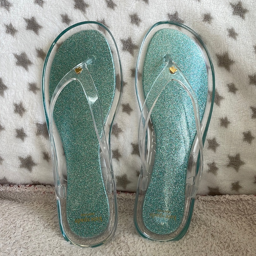 Kate Spade Jelly Sandals Clear and Aqua Glitter NWOT